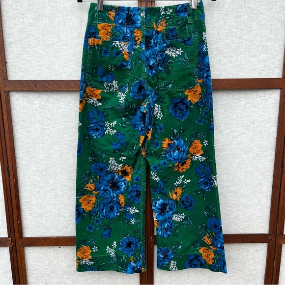 Anthropologie Maeve Colette Green Floral Velvet High-Waisted Wide-Leg Pants - 26 - Picture 7 of 13